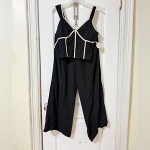 Two piece set with Cream Detailing and wide leg pant - summer set